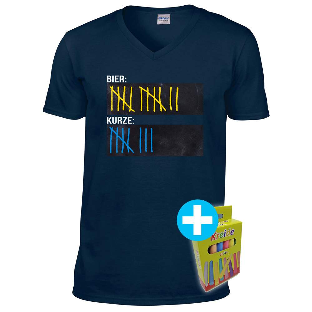 T-Shirt Strichliste Bier Kurze Schnaps Tafel Kreide Saufen (Herren, V-Neck, Navy) 92025