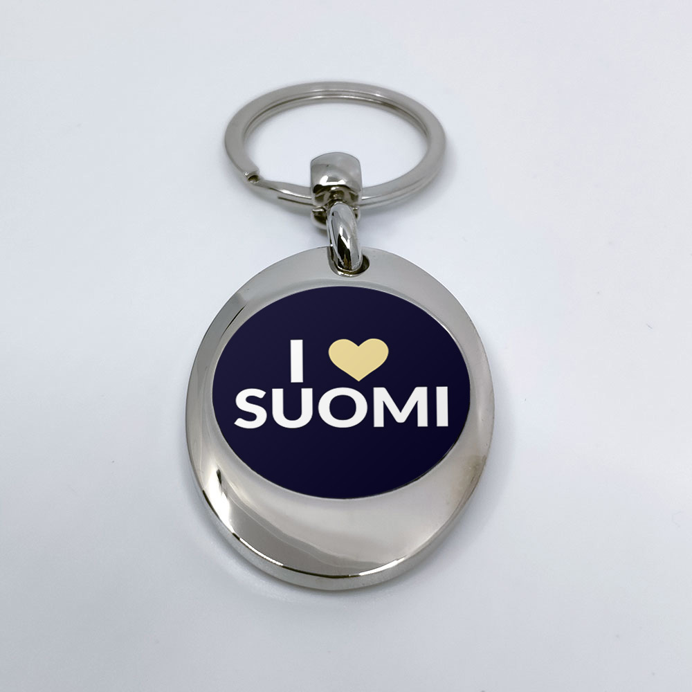 "I love Suomi" Schlüsselanhänger mit integriertem Einkaufswagen-Chip 92116