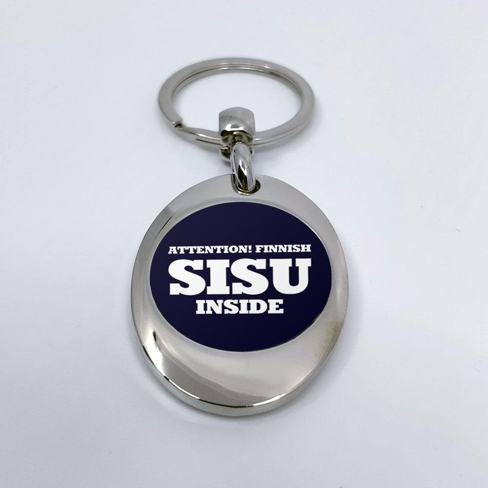 "Attention! Finnish SISU inside" Schlüsselanhänger mit integriertem Einkaufswagen-Chip 92119