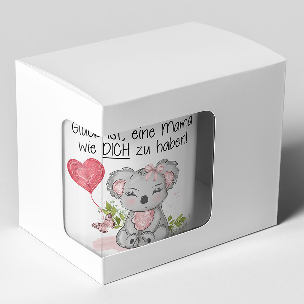 "Glück ist, eine Mama wie dich zu haben!" Tasse (Variante: Rosa Henkel)