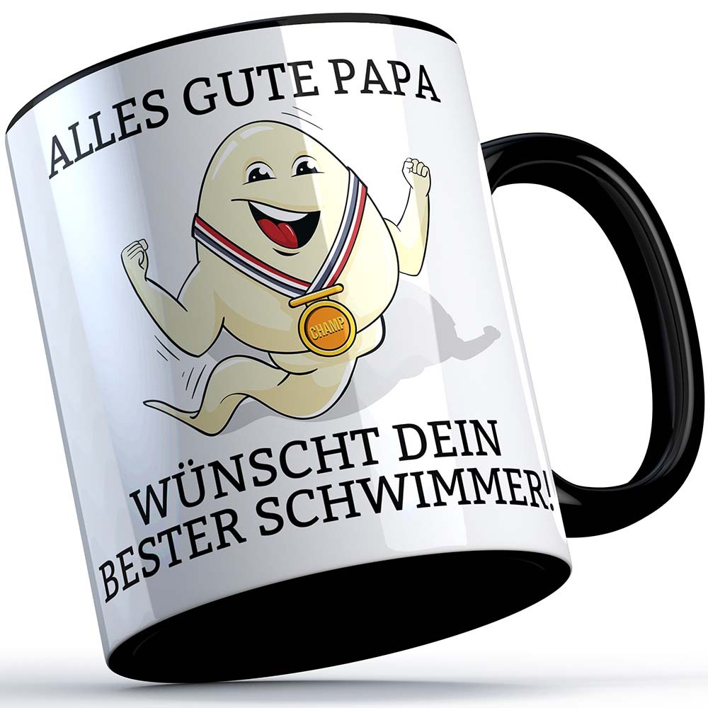 "Alles Gute Papa wünscht dein bester Schwimmer" Spermium Tasse (Variante: Schwarzer Henkel) 92149