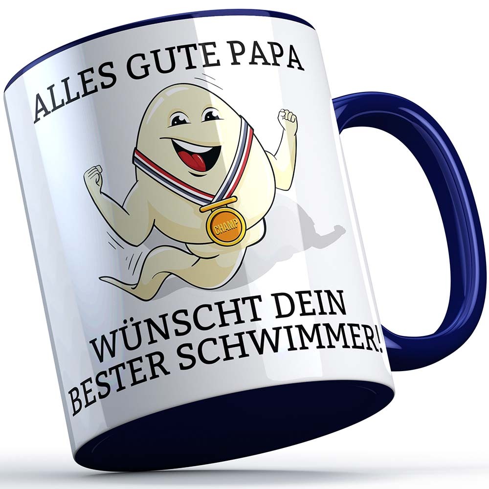 "Alles Gute Papa wünscht dein bester Schwimmer" Spermium Tasse (Variante: Blauer Henkel) 92150