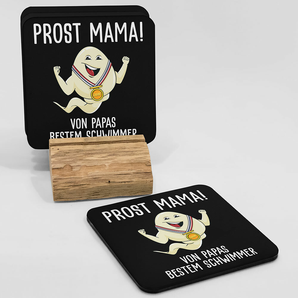 "Alles Gute Mama wünscht Papas bester Schwimmer" Spermium Tasse (Variante: Blauer Henkel)