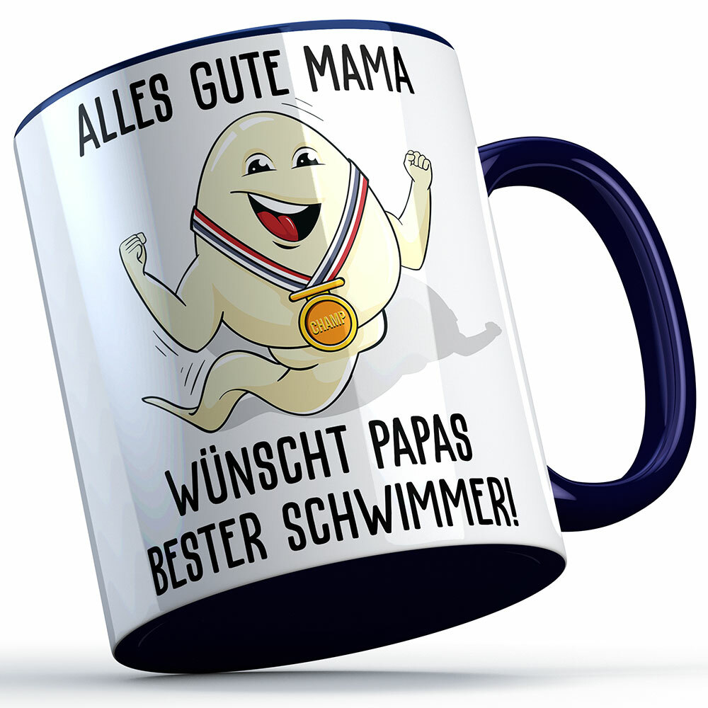 "Alles Gute Mama wünscht Papas bester Schwimmer" Spermium Tasse (Variante: Blauer Henkel) 92156