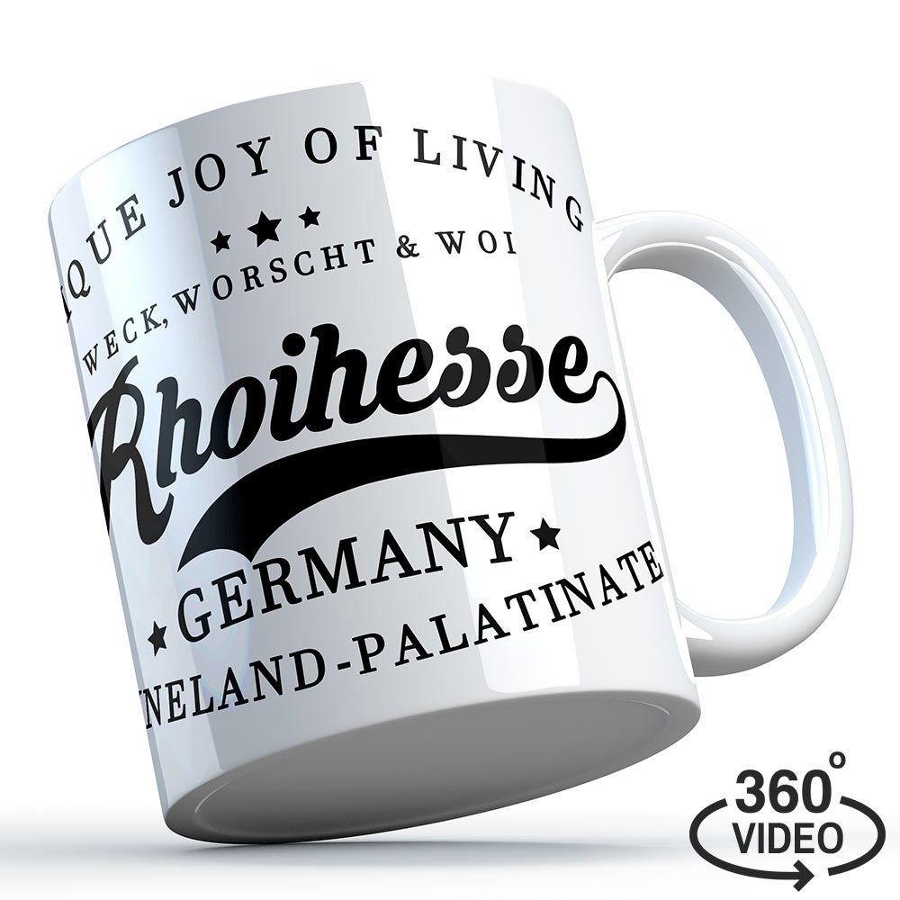 "Weck, Worscht & Woi - Rhoihesse" Keramiktasse M1-RHL 11220