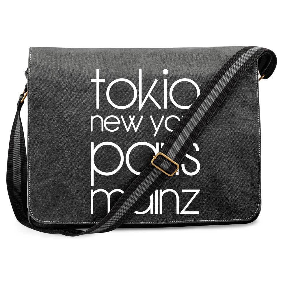 "Tokio, New York, Paris, Mainz" Premium Messengertasche im Vintagelook 11268