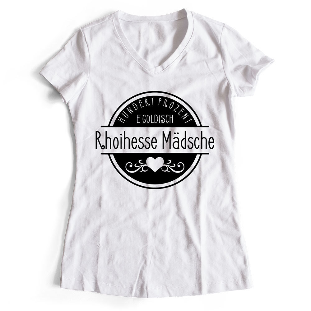 T-Shirt "Hundert Prozent e goldisch Rhoihesse Mädsche" (Damen) M1-RHL 85546