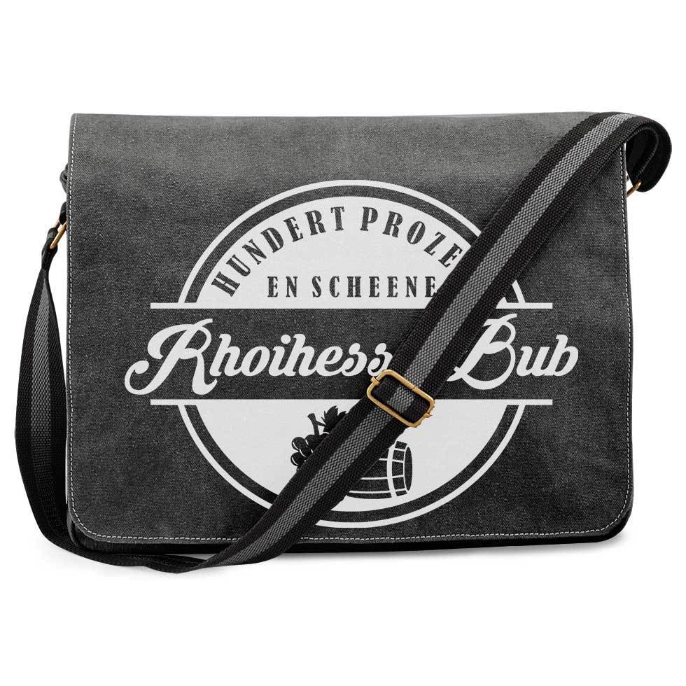 "Hundert Prozent en scheene Rhoihesse Bub" Premium Messengertasche im Vintagelook M1-RHL 67663
