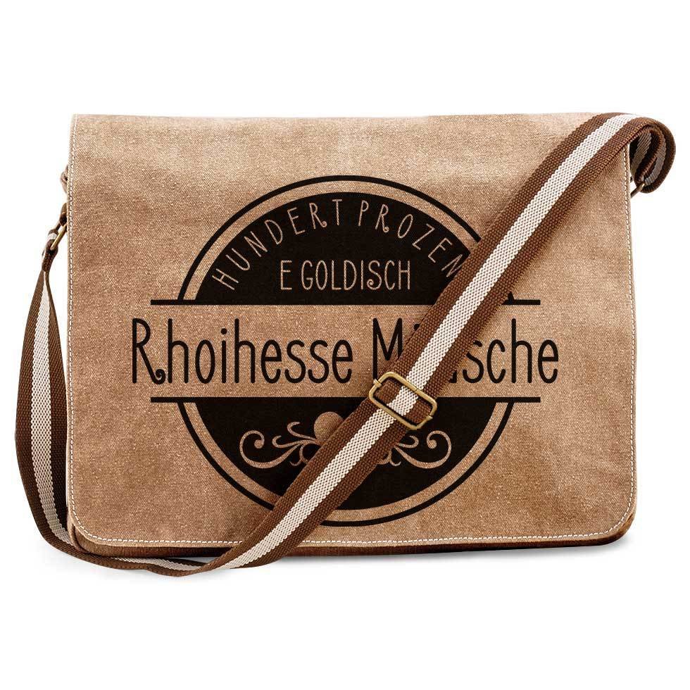 "Hundert Prozent e goldisch Rhoihesse Mädsche" Premium Messengertasche im Vintagelook M1-RHL 88321