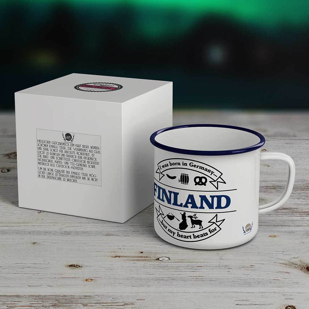 "I was born in Germany, but my heart beats for Finland" Emaille-Tasse M1-FT 19945