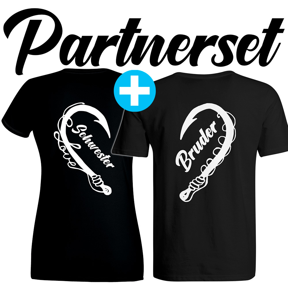 "Anglerin & Angler / Schwester & Bruder" T-Shirt Partnerset (Kindergröße 90 bis XXXL)