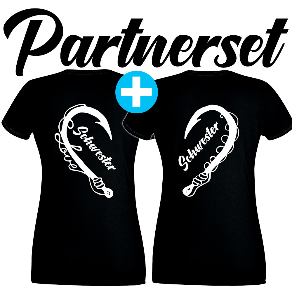 "Anglerin & Anglerin / Schwester & Schwester" T-Shirt Partnerset (Kindergröße 90 bis XXL) M1-AA 20091