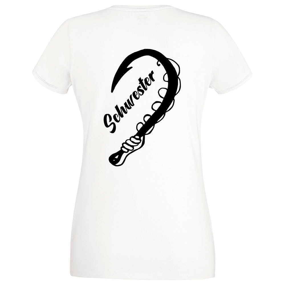 "Anglerin & Anglerin / Schwester & Schwester" T-Shirt Partnerset (Kindergröße 90 bis XXL)