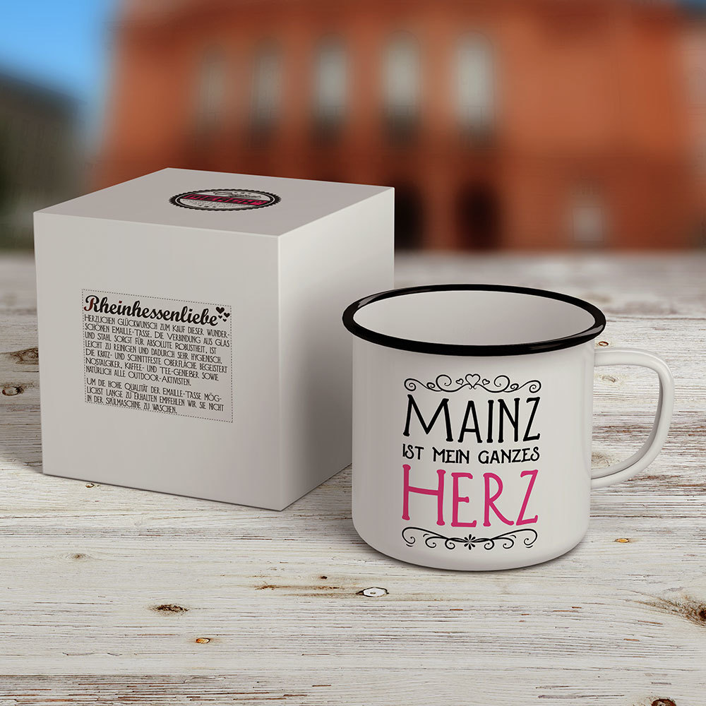 "Mainz ist mein ganzes Herz" Emaille-Tasse M1-RHL 28309