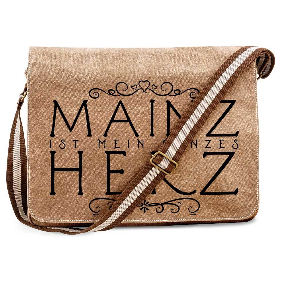 "Mainz ist mein ganzes Herz" Premium Messengertasche im Vintagelook M1-RHL 60917