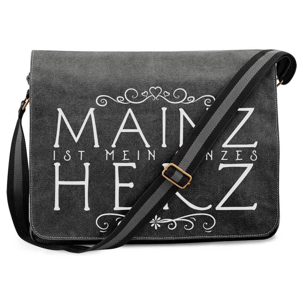 "Mainz ist mein ganzes Herz" Premium Messengertasche im Vintagelook